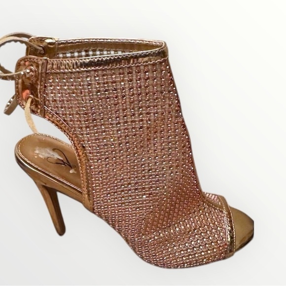 Windsor Sexy Rose Gold Rhinestone Peep Toe Cutout Heel High Heels Booties 7.5 - Picture 11 of 15